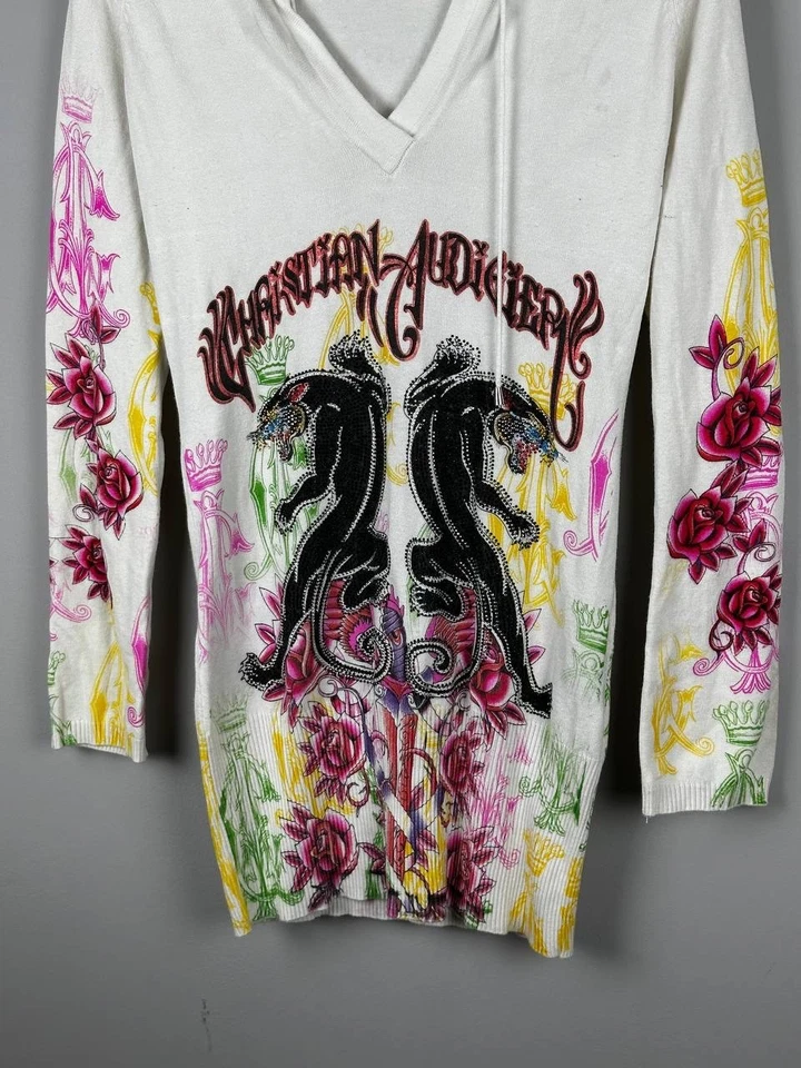 Sudadera con capucha Christian Audigier Avant Garde Y2K estrás talla L Foto 3 de 4