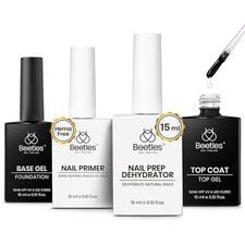 Beetles 4 Pcs 15ml Gel Top Coat and Base Coat Set with Nail Dehydrator and Prime