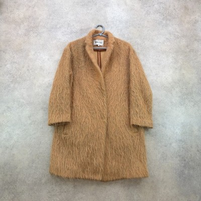 Bimba y Lola Mohair Wool Blend Long Coat Orange Fuzzy Oversized Womens Small