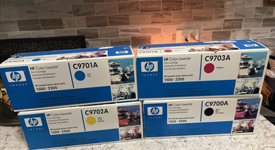 HP C9700A C9701A C9702A C9703A toners Lot Of 4 Genuine New OEM Sealed Box BYMC