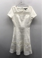 White House Black Market Women's White Lattice Mesh Cutout Dress Size 10