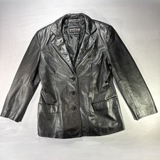 Wilsons Leather Jacket Womens Large Black Solid 100% Genuine Leather Edgy Biker