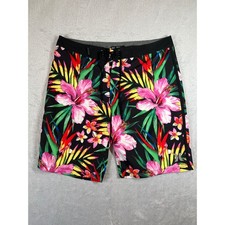 Hurley Phantom Board Shorts Mens 32 Black Tropical Floral Hibiscus Swim Trunks