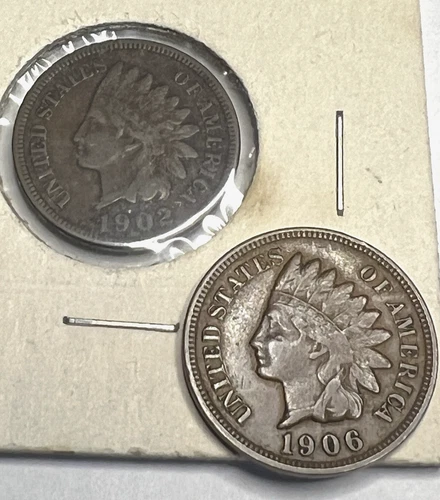TWO Indian Head US One Cent Coins 1902 and 1906 Both VERY FINE Coins