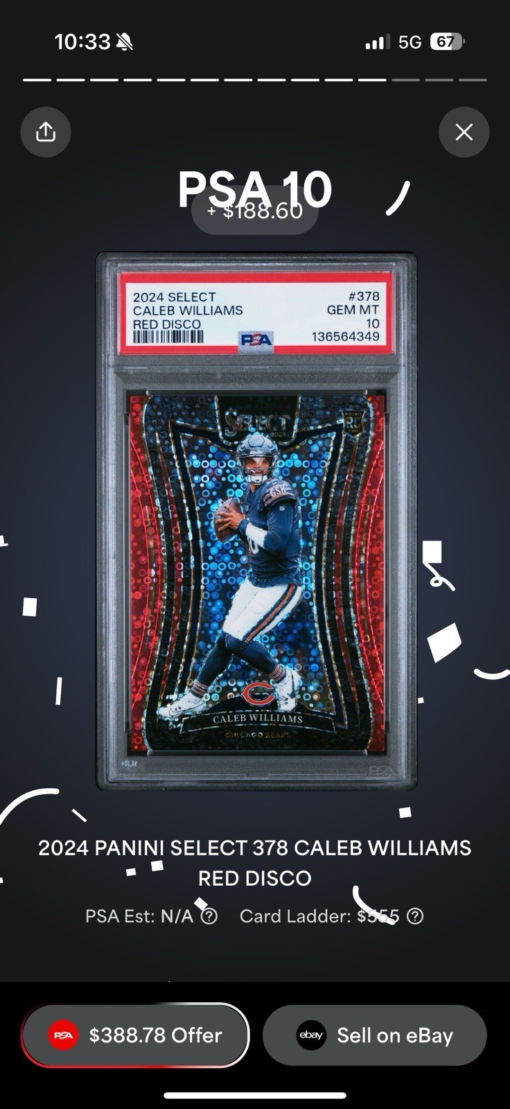 2024 Panini Select Suite Level Caleb Williams Red Disco Prizm Rookie /49 Psa 10