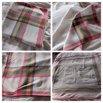 Vintage Leinen Tischdecke Weiß Rot Mehrfarbig Karo Design 46'' x 49''