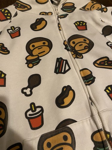 A Bathing Ape Baby Milo “Junk Food” Men’s Full Zip Hoodie Fleece White. Large