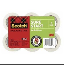 Scotch Packing Tape, Clear, Quiet Unwind, 1.88 in. x 25 yd., 6 Rolls