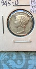 Satiny sheen 1945 "Denver" Mint  mercury dime, w/ "full SPLIT bands, AU details!