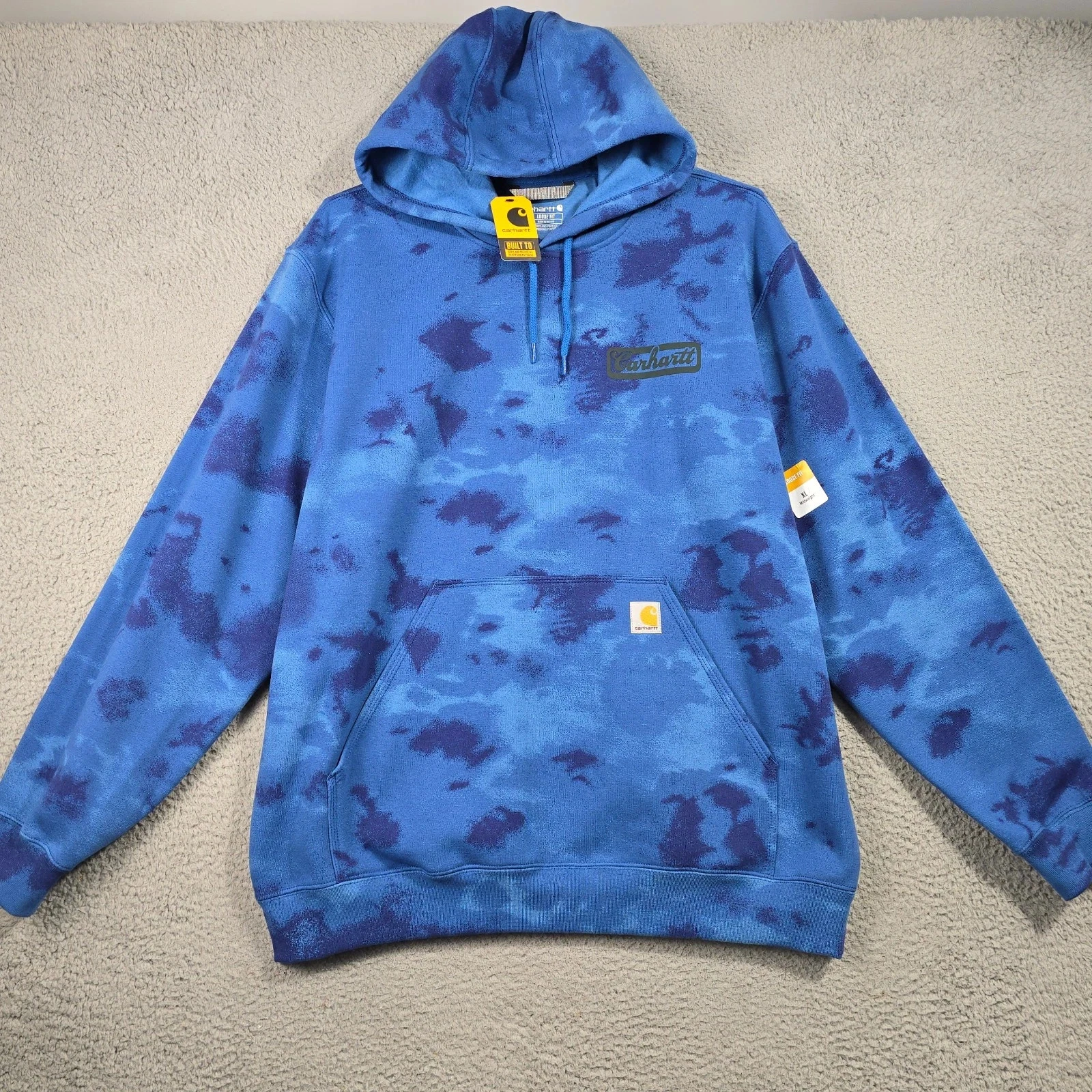 Carhartt Camo Hoodie Men Blue XL Loose Work Sweatshirt Fleece Camouflage NWT B
