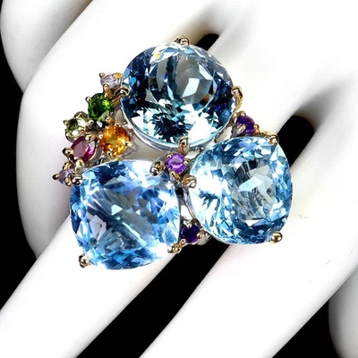 925 Sterlingsilber Ring Rund Swiss Blue Topas 4,6 ct Handarbeit Schmuck Gr. 7,5 - Bild 1 von 4
