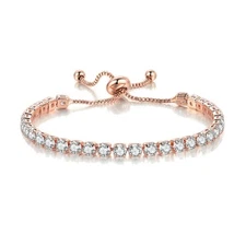Adjustable Cubic Zirconia Rhinestone Charm Tennis Bracelet Shiny Crystal Sparkli