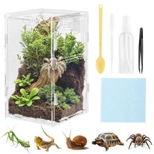 Jumping Spider Enclosure Kit - Dual Sliding Door Acrylic Terrarium with Acces...