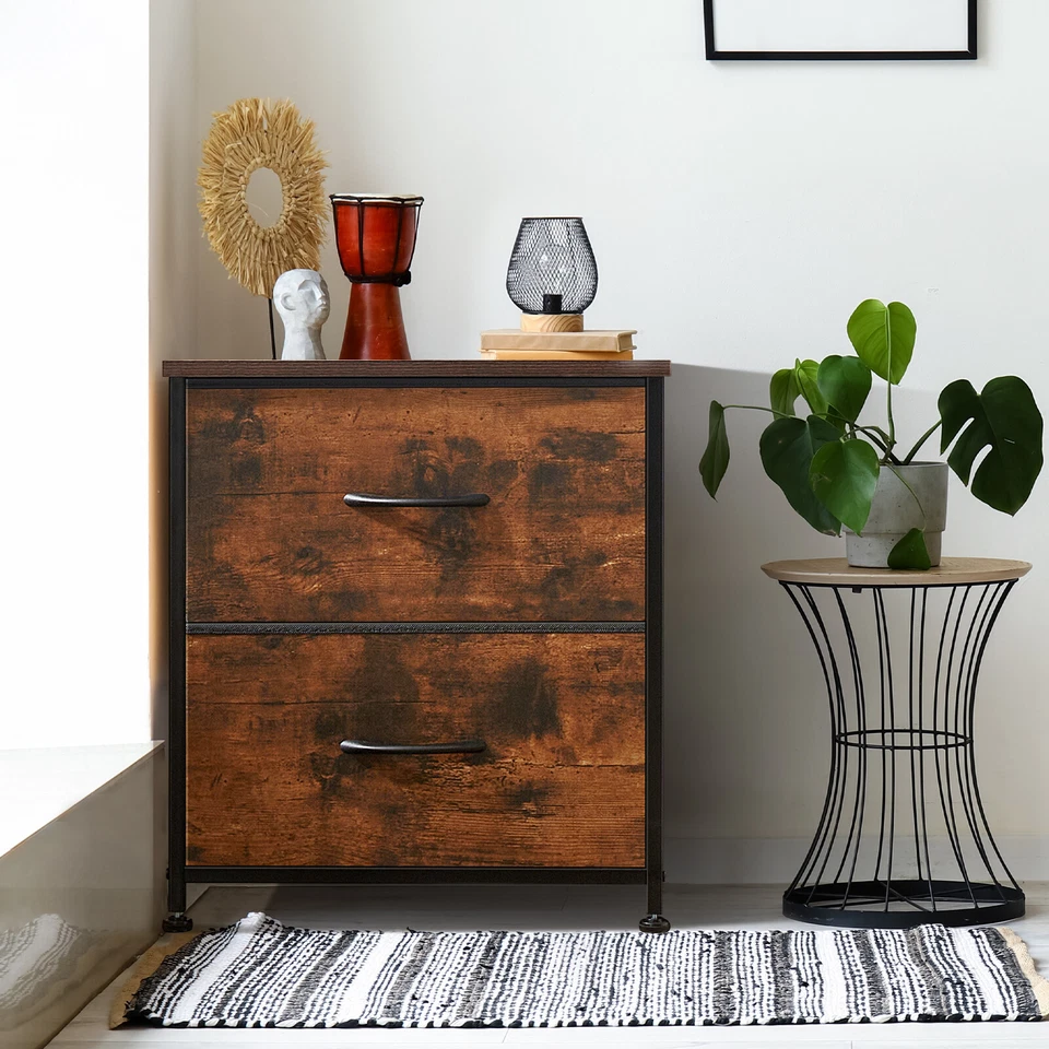 Mesita de noche con 2 cajones de tela Mesa auxiliar de dormitorio Mesita de noche 1 pieza Foto 2 de 4