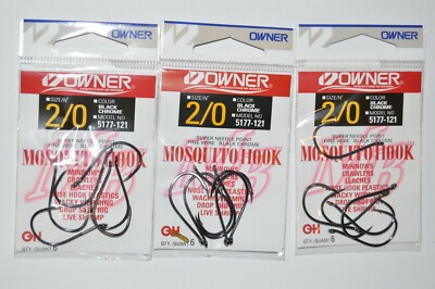 3 packs owner bass drop shot wacky minnow mosquito nose hook 5177-121 size 2/0
