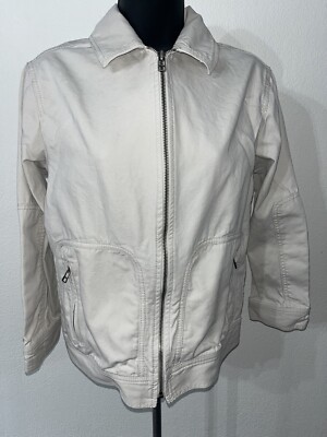 Talbots Kids Denim Jacket Pockets Youth 14 Large Off White Front Zip