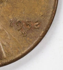 1952 D Lincoln Cent Wheat Penny RD Mint Error Coin 1C Double D D/D Variety
