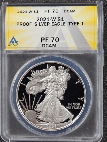 🌟 2021-W American Eagle 1 oz .999 Silver Dollar Proof TYPE 1 ANACS PF70 DCAM