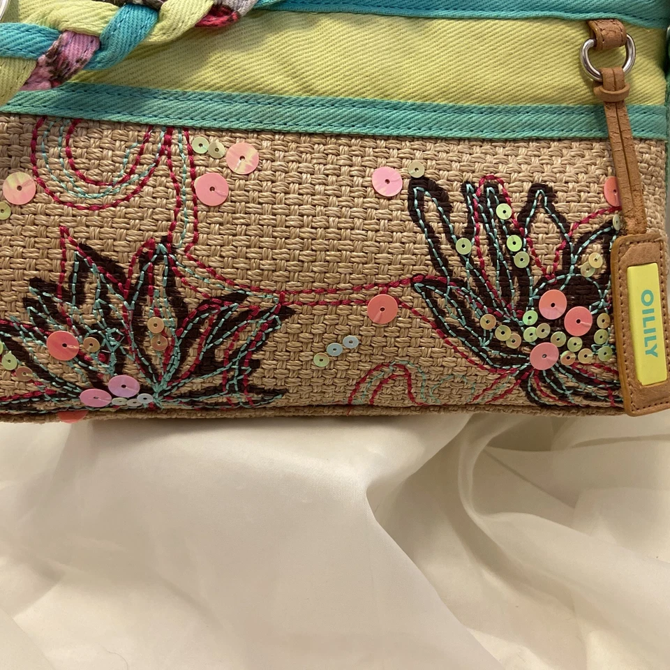 Cartera de paja de ratán con flores aceitosas correa trenzada bolso de hombro bordado Foto 3 de 4