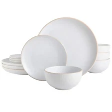 Gibson Home Rockaway 12 Piece Stoneware Dinnerware Set Service for 4 White