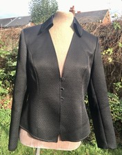 Us Size 8 Uk Size 10 12 Textured Black Blazer 70% Silk 30% Wool Rickie Freeman