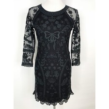 Juicy Couture Dress Womens 4 Small Black Mesh Embroidered Mini Witchy Whimsigoth
