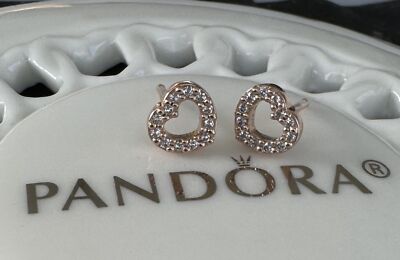 Authentic Pandora ROSE Open Heart Stud Earrings #280528CZ