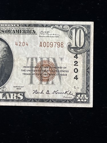 1929 $10 HAZLETON NATIONAL BANK HAZLETON PENNSYLVANIA NATIONAL CURRENCY Ch# 4204 - Picture 4 of 7