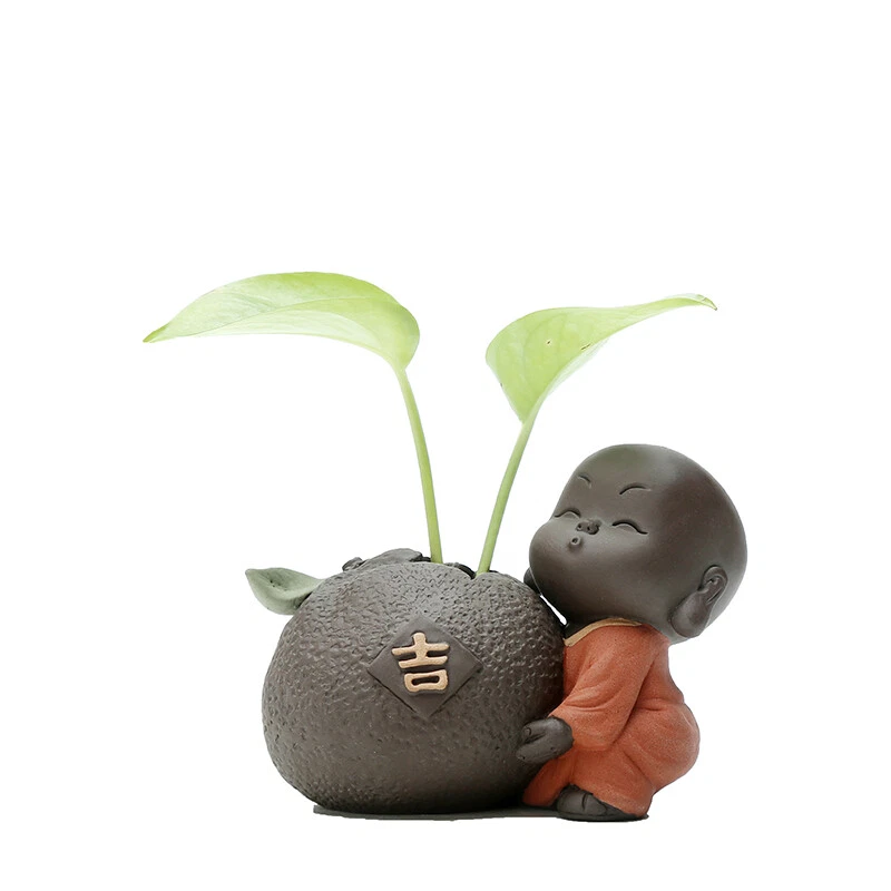 Chinese Ornament Handmade Artware Yixing Zisha Purple Clay Tea Pet Monk Vase New - Image 2 of 4