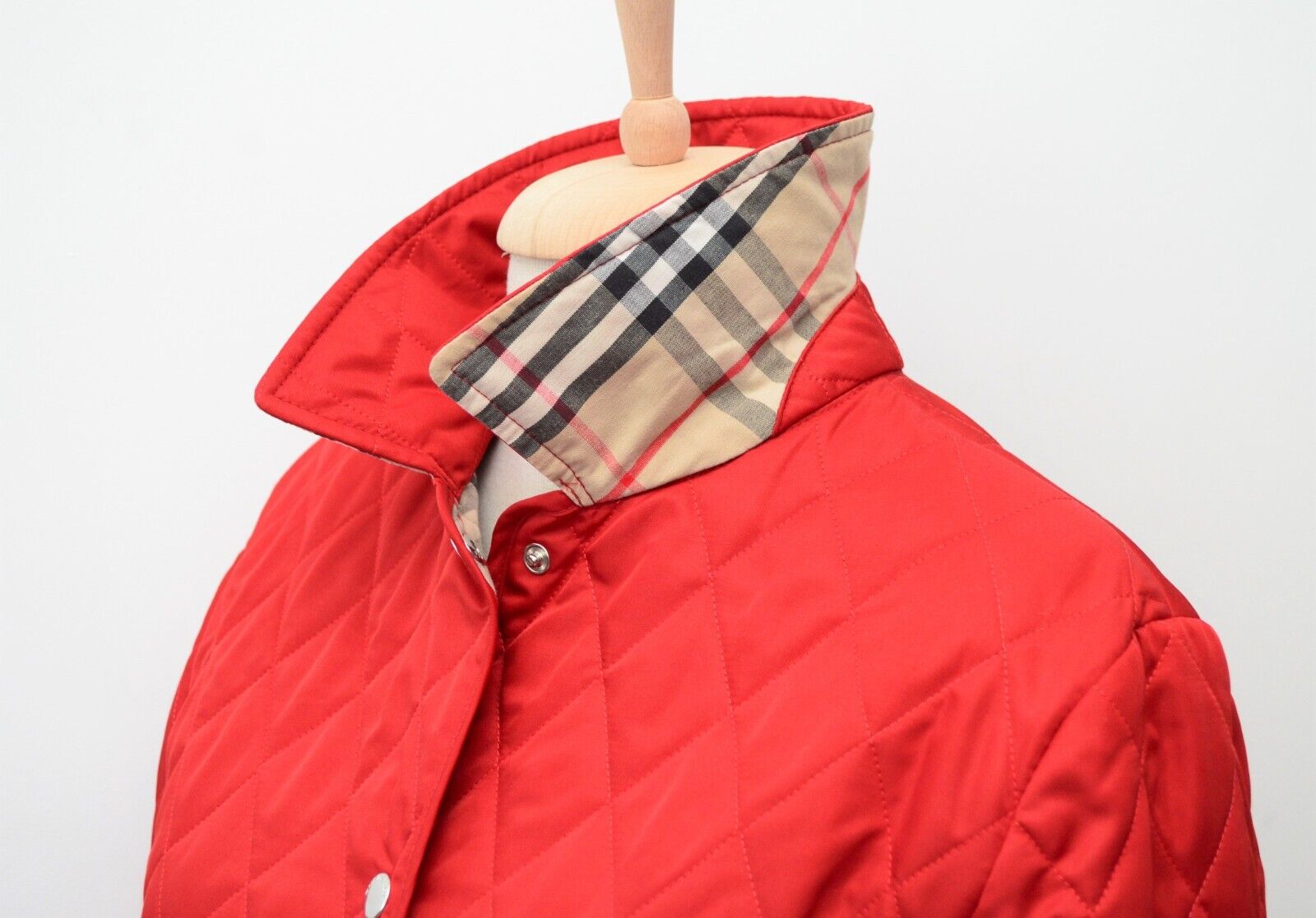 Womens Burberry London Quilted Red Jacket Coat Nova Check Made in England  Size S