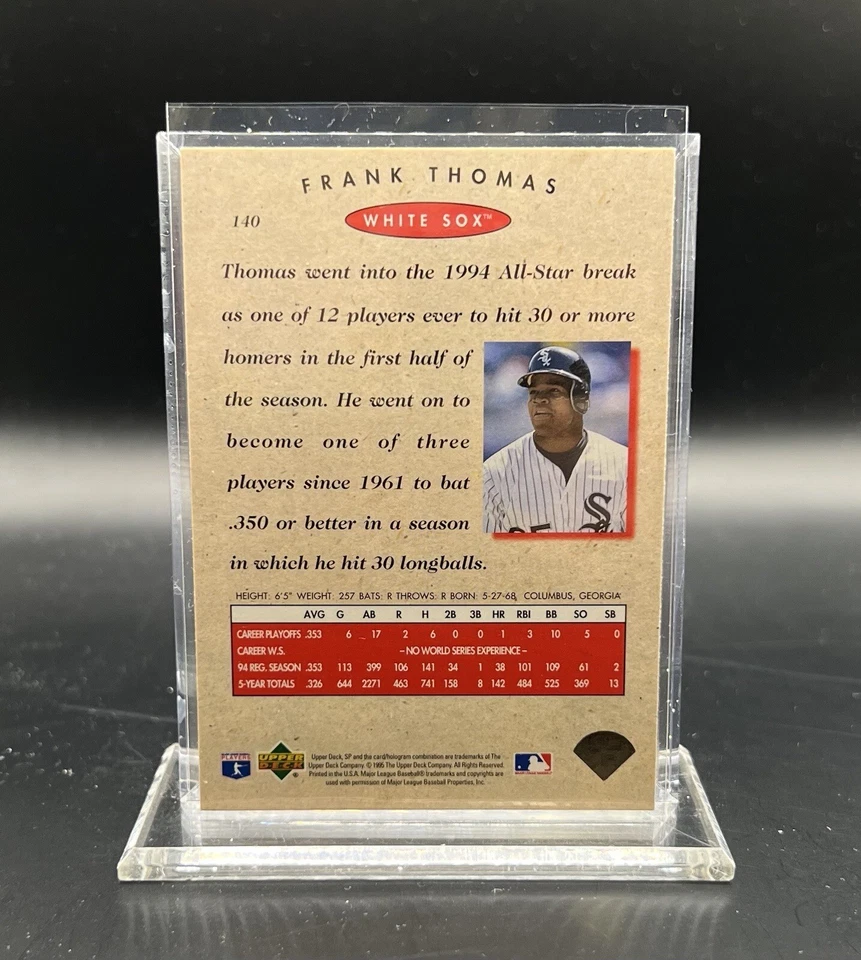 1995 SP Championship #140 Frank Thomas   Chicago White Sox  HOF - Image 2 of 2