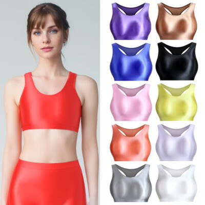 Damen Sexy Satin Tops Fitness Yoga Ärmellos Pullover Spandex Underwear T-shirt