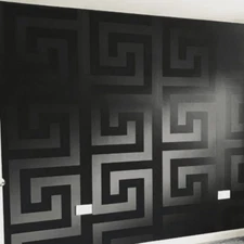 Solea Black Satin Greek Key Wallpaper