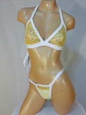 Exotic dancer stripper small yellow/white 2 piece bikini dance outfit-dancewear