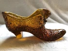 Fenton Glass Cat Head Slipper Shoe, Starburst Amber