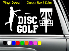 Disc Golf Player and Basket Decal Laptop Car Window Sticker CHOOSE SIZE COLOR