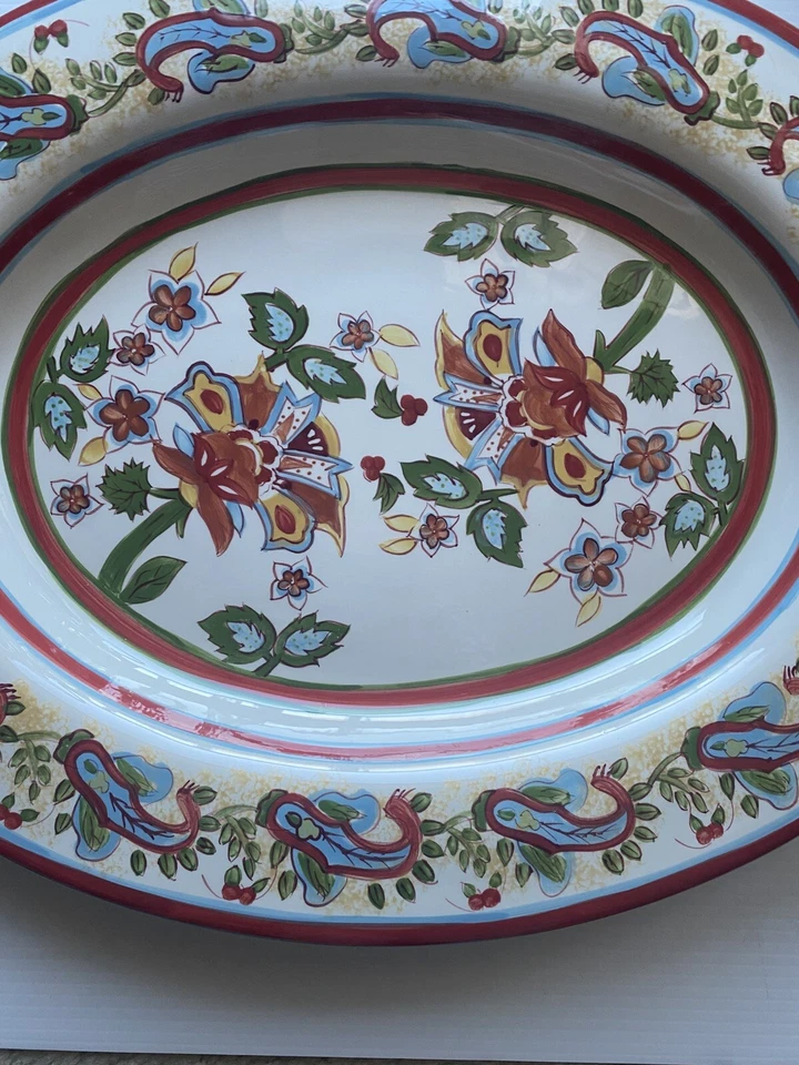 "Plato grande ovalado de cerámica Pottery Barn Sausalito cachemira 18,5"" X 14,5""" Foto 3 de 4