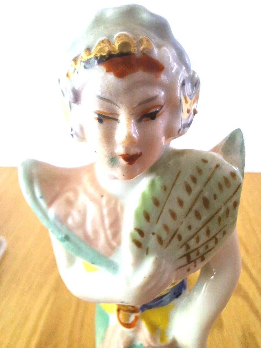Vintage Porcelain Girl With Fan Figure Figurine Made In Occupied
