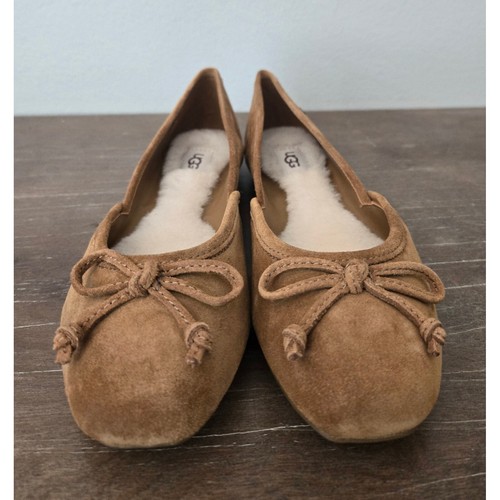 UGG Suede Ballet Flats Shearling Lined Bow Detail Comfort Shoes Size 6 - 第 1/9 張圖片