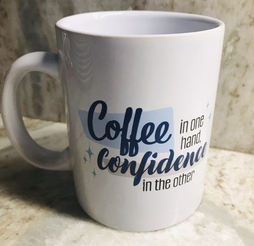 “Coffee In One Hand Confidence” 4 1/2”H x 3 1/2”W Oversized Blue Coffee Mug Cup - Picture 4 of 9