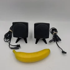 Boston Acoustics Pair Of Micro Media Satellite Black Speakers Stand With Cables