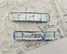 Fused Small Pair/Multicolor Dichroic Glass Genuine French Hair Barrettes