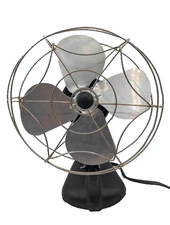 Vintage 1940s ESKIMO - 1100J 9" Desk Fan Spider Web Cage WORKS