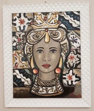Hand-painted oil painting on canvas with wooden frame and heads of Sicily