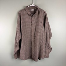 LL Bean XXL Men Button Shirt Beige Brown Blue Cotton Blend AP50 90s USA Made VTG