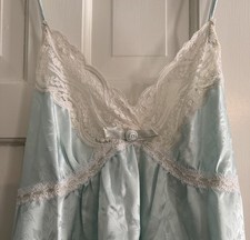 Vintage Christian Dior Pale Blue Nightgown W/ Ivory Lace-Size Small