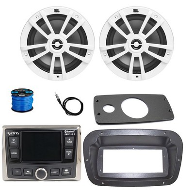 Infinity Marine Radio, ANT, 2x 6.5'' 180W White Speaker w/Wire,Adapter, Spa Bezel