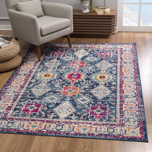 RUG BRANCH Savannah Transitional Bohemian Blue Beige Indoor Area Rug for Livi...