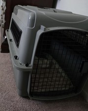Gray Plastic Hard-Sided Dog Travel Crate, Size L, Wire Door Travel Carrier