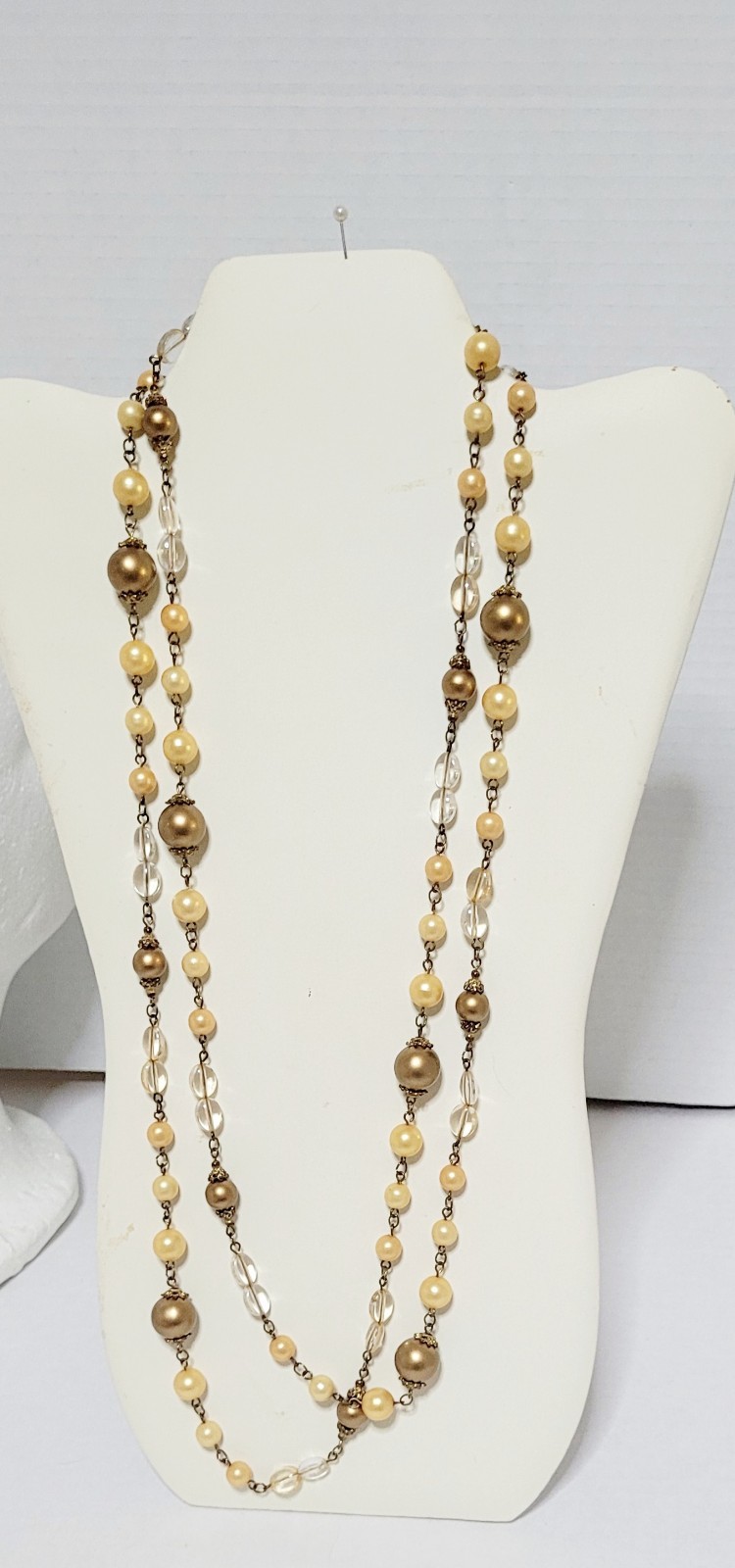 Vintage Faux Pearl Plastic Beaded Long Necklace. 60